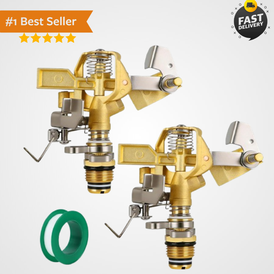 2 Pieces 1/2 Inch Brass Impact Sprinkler Head with Nozzles Heavy Duty Adjustable