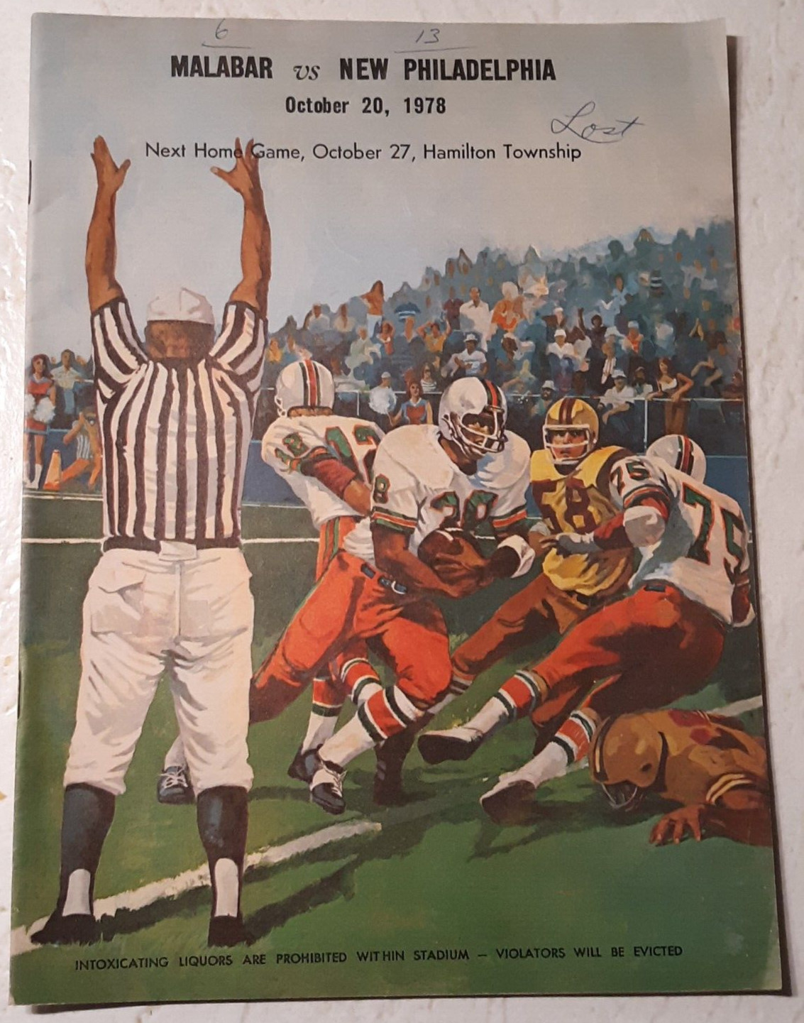Mansfield Malabar Ohio vs New Philadelphia football program Oct 20. 1978