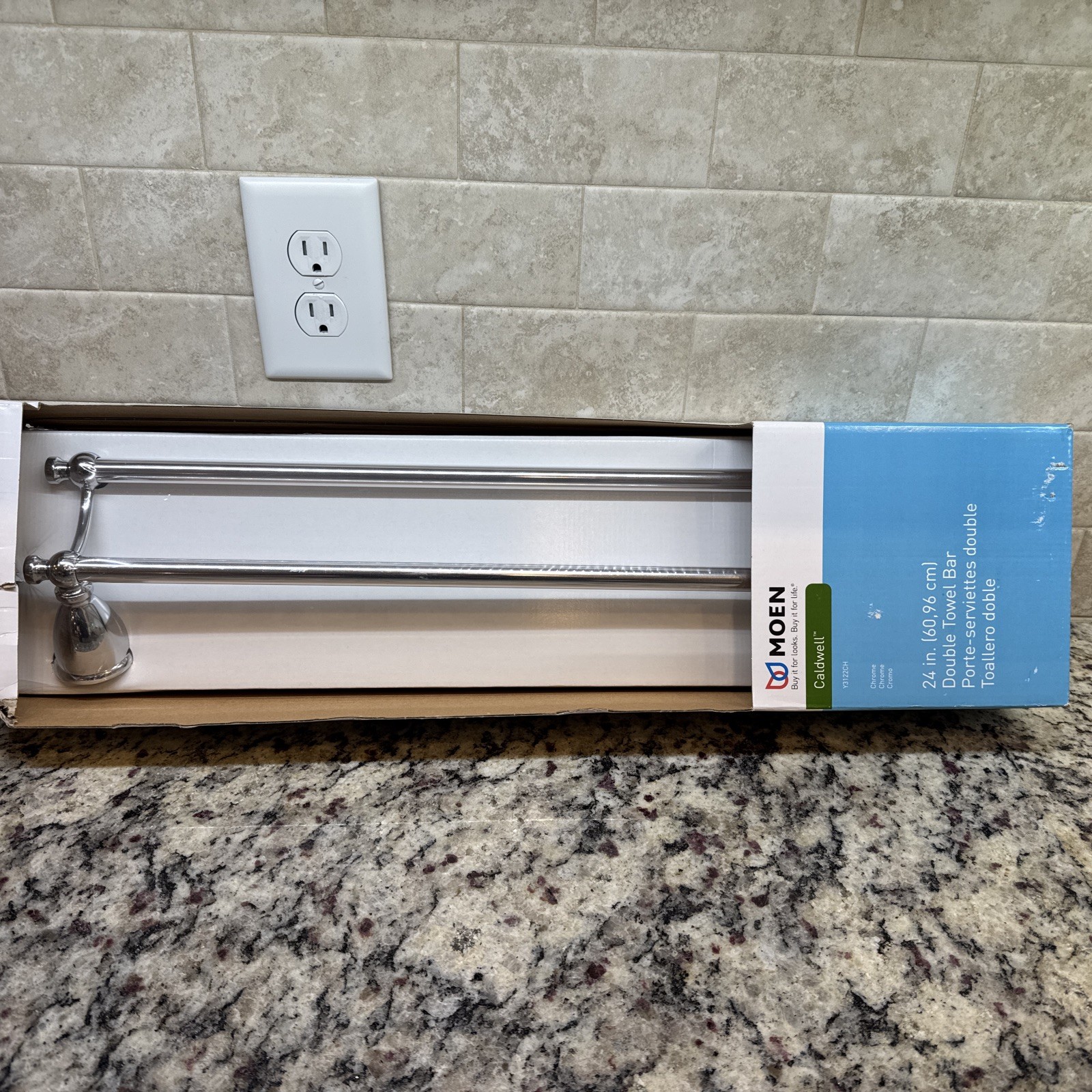 Double Towel Bar 24” Zinc Polished Chrome - Moen Caldwell Y3122CH New Fast Ship