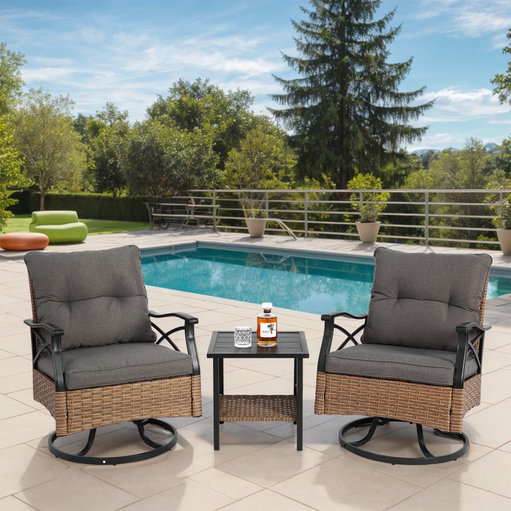 Swivel Rocker Chairs Set Outdoor Furniture Patio Conversation Set Table Chair