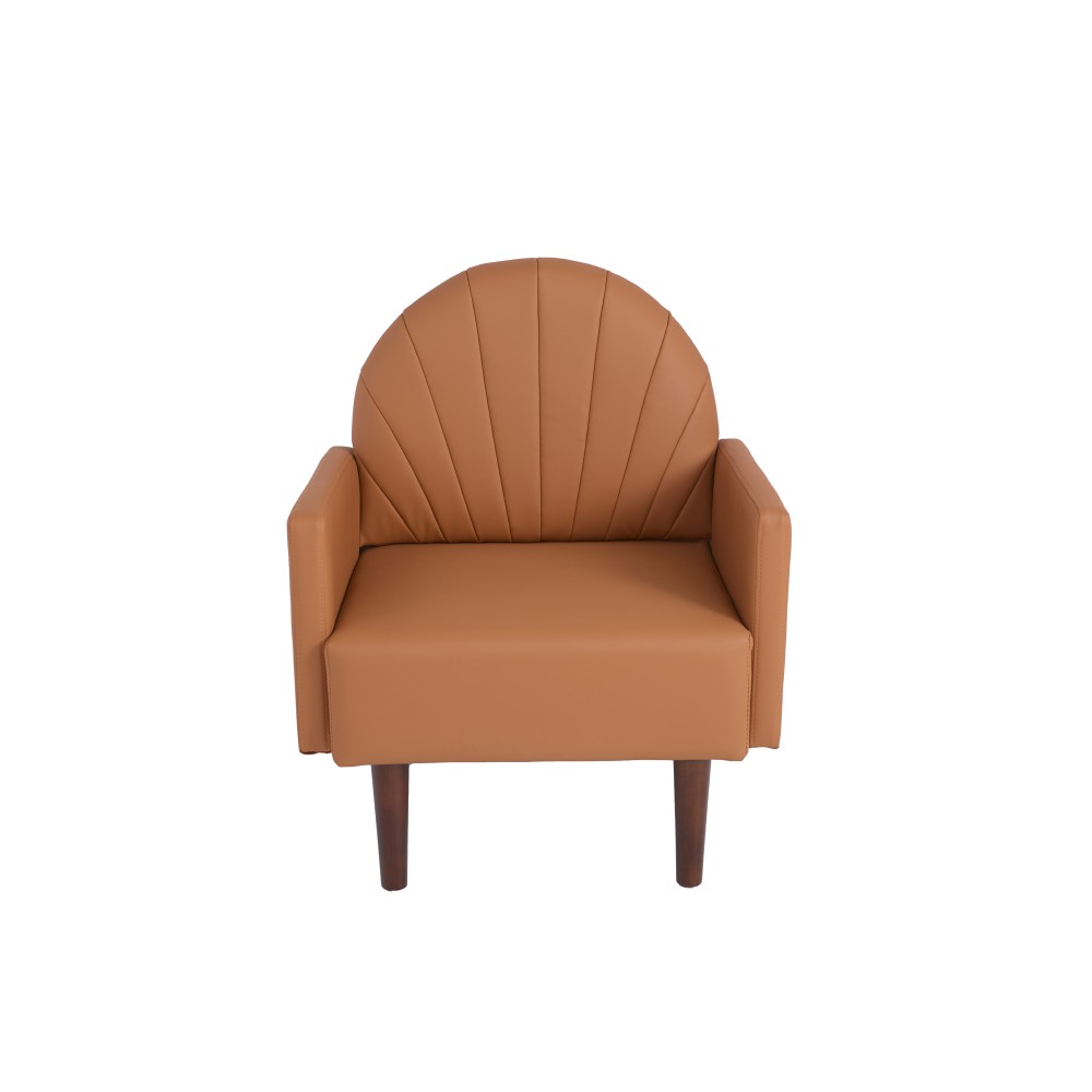 Orange PU Leather Accent Armchair with Plush Pillow & Wood Legs