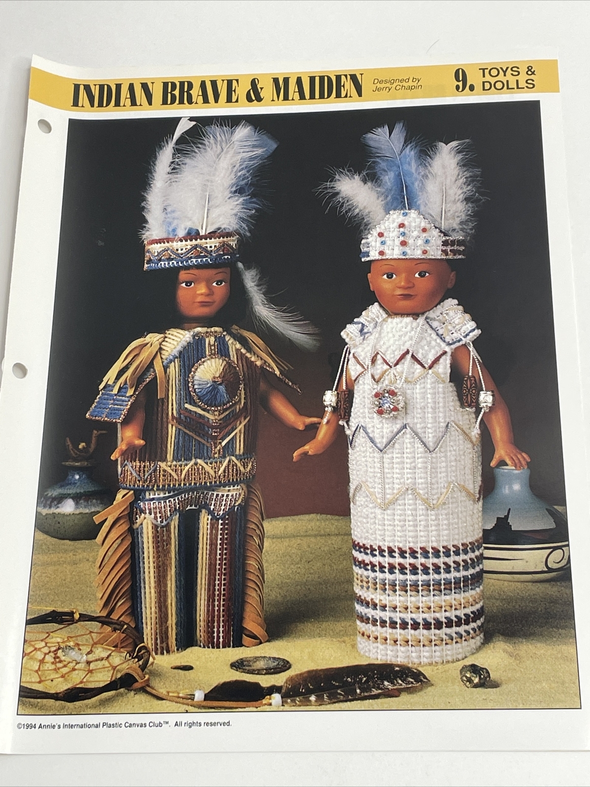 Annie's Attic Indian Brave & Maiden Clothing 15" Doll  Plastic Canvas Pattern