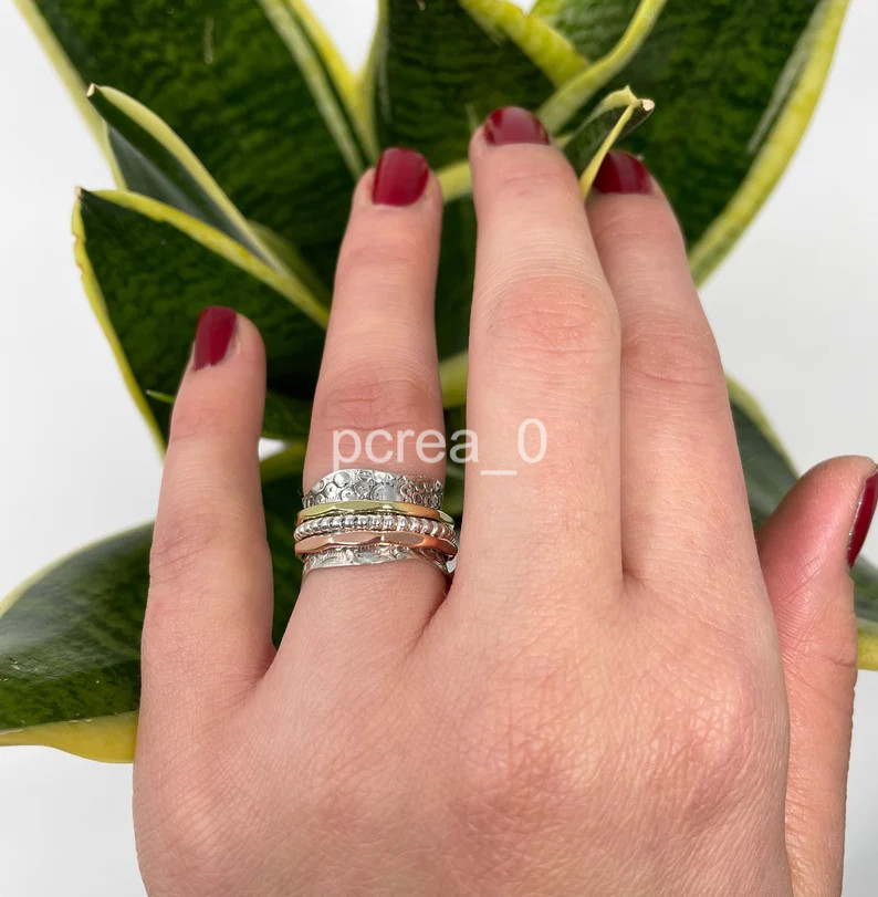 925 Sterling Silver Spinner ring, Meditation Ring Anxiety Ring Christmas Gift K7