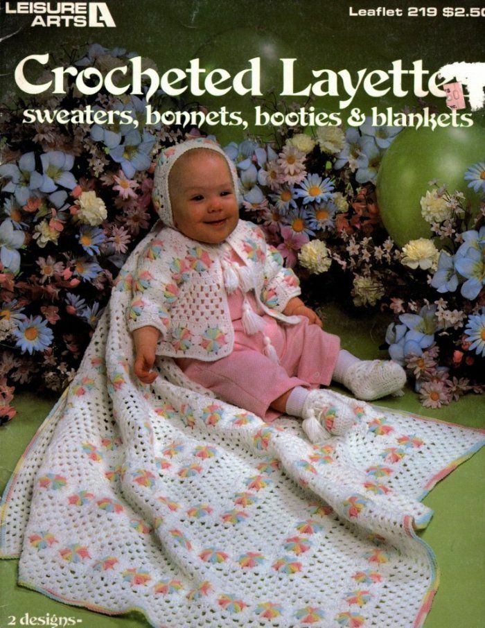 CROCHETED LAYETTES SWEATERS,BONNETS & BLANKETS 2 DESIGNS