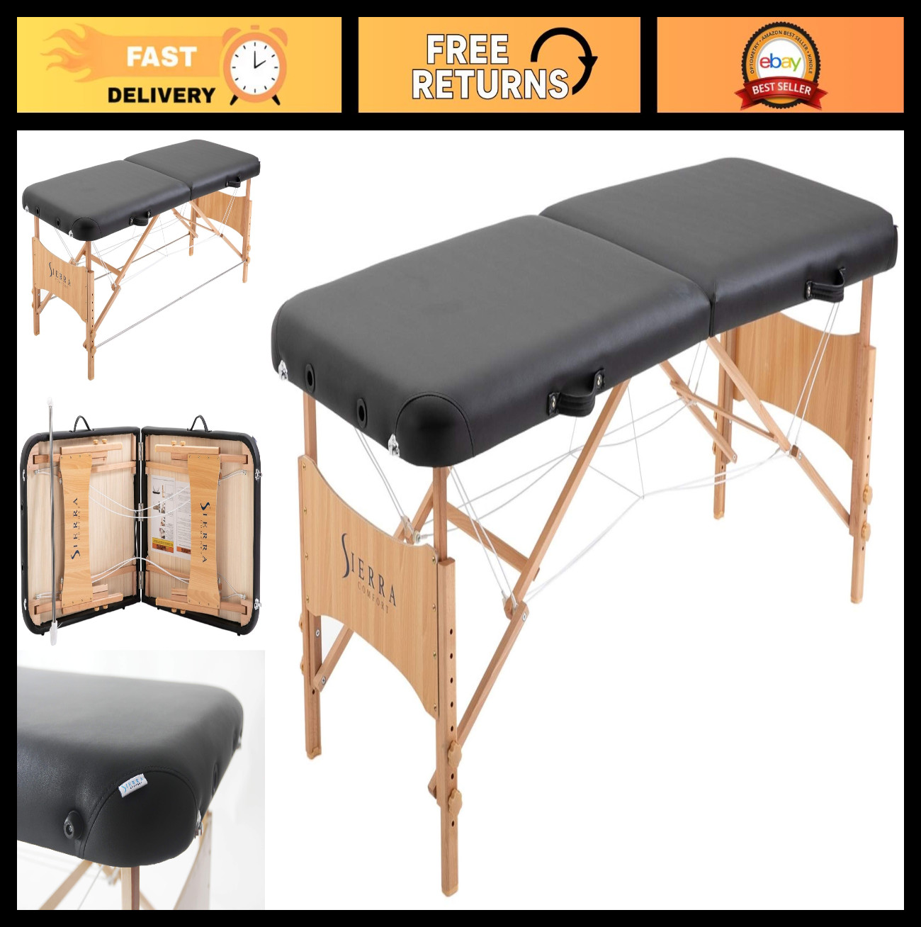 Portable Massage Table - Adjustable Height, Lightweight, Black, Spa & Home Use