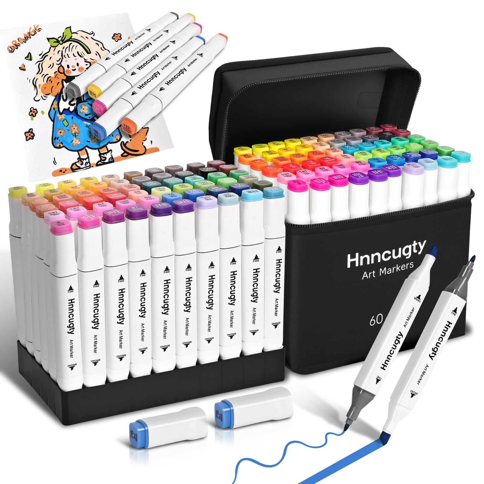 Alcohol Markers Set 60 Colors, Dual Tips Coloring Art Markers Set with Case &...