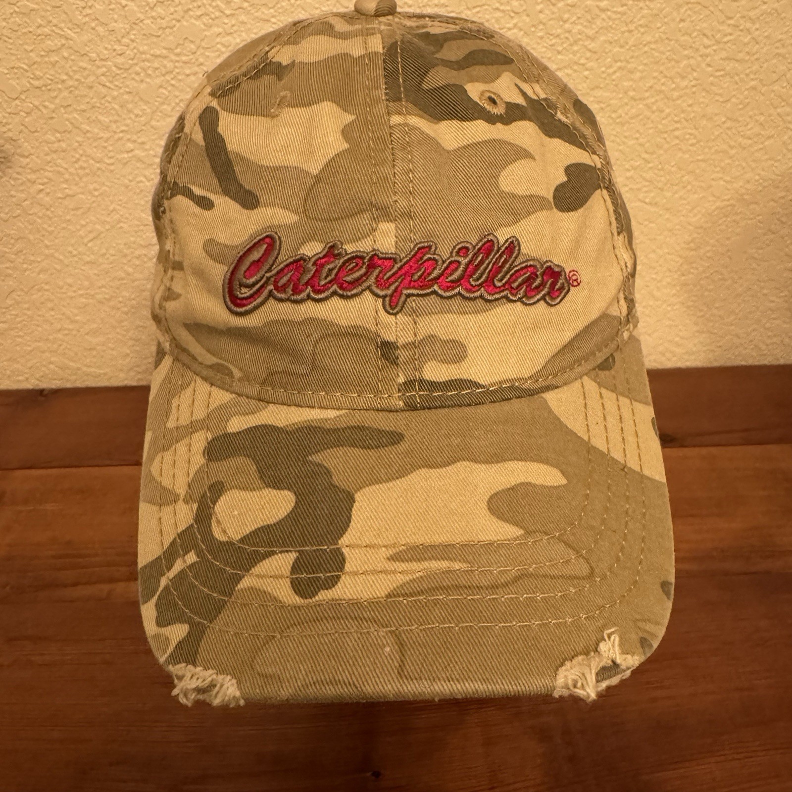 Women CAT Caterpillar Camouflage Distressed Strapback Adjustable Hat Cap Cotton
