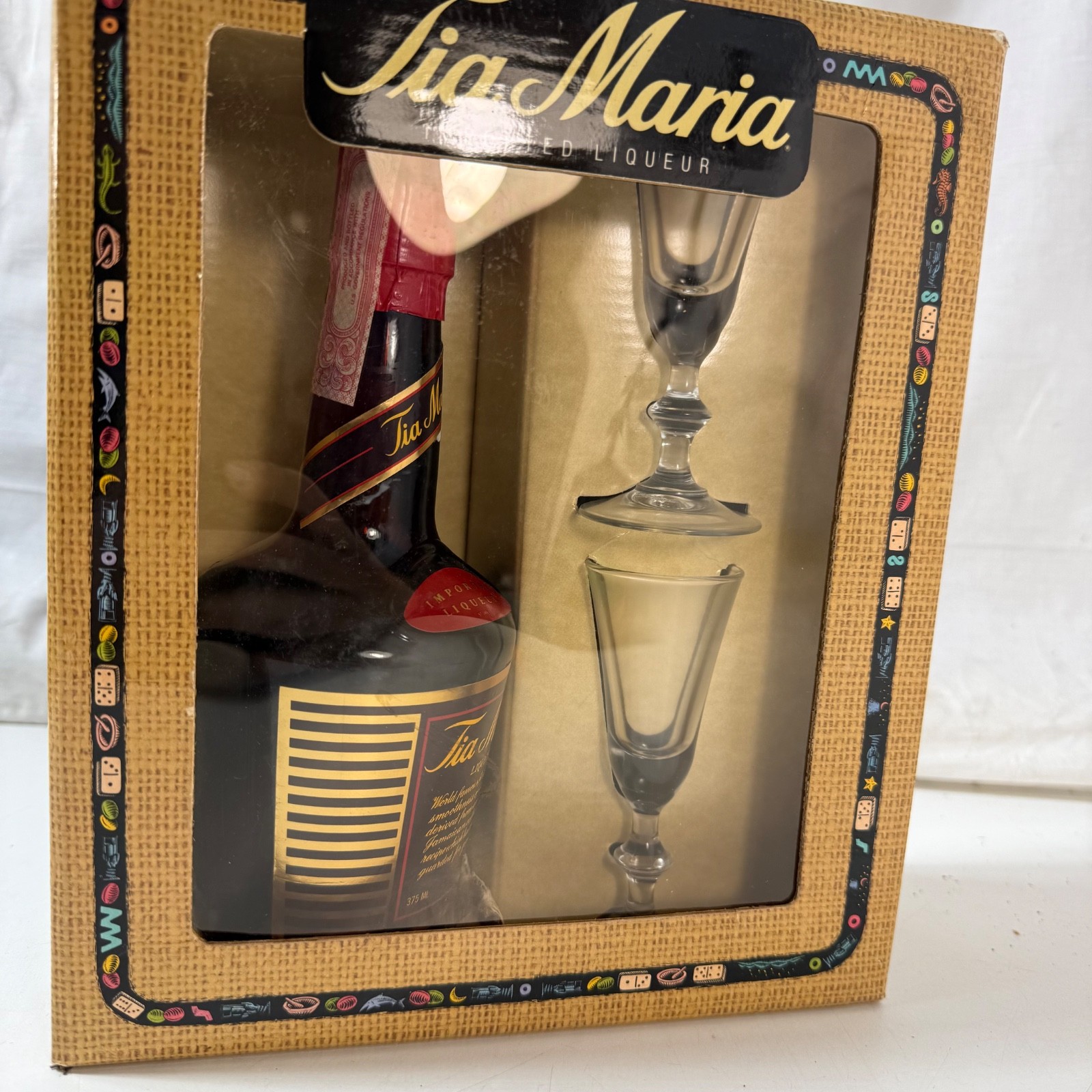 tia maria imported liquor empty gift set glasses bottle  Empty Display