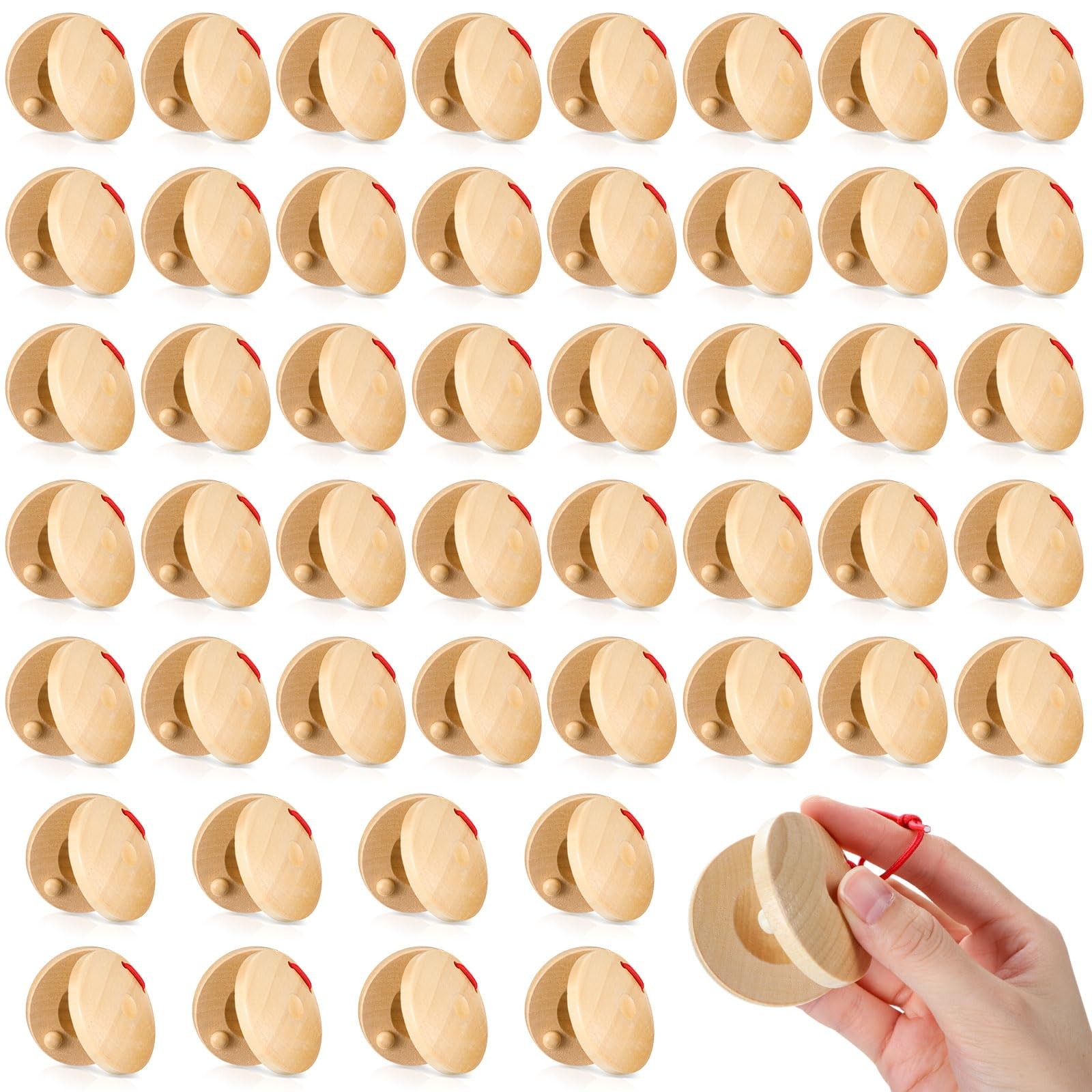 48 Pcs Castanets Bulk Wooden Musical Instrument for Adults Wood Hand Finger Cast