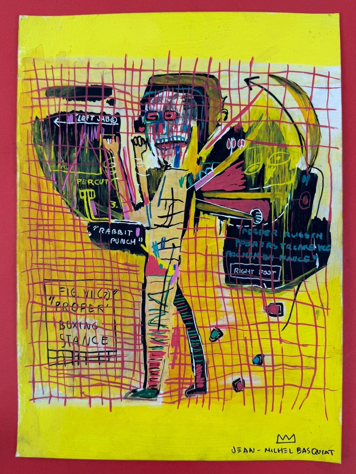 Jean-Michel Basquiat (Handmade) Mixed Media on Paper Painting signed and stamped
