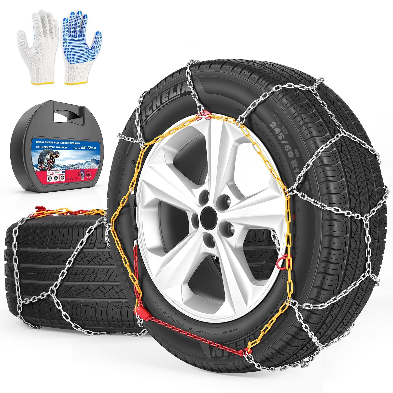 Set of (2) Snow Tire Chains Auto Passenger Car Suv KN-100 12mm Mountains Wheels