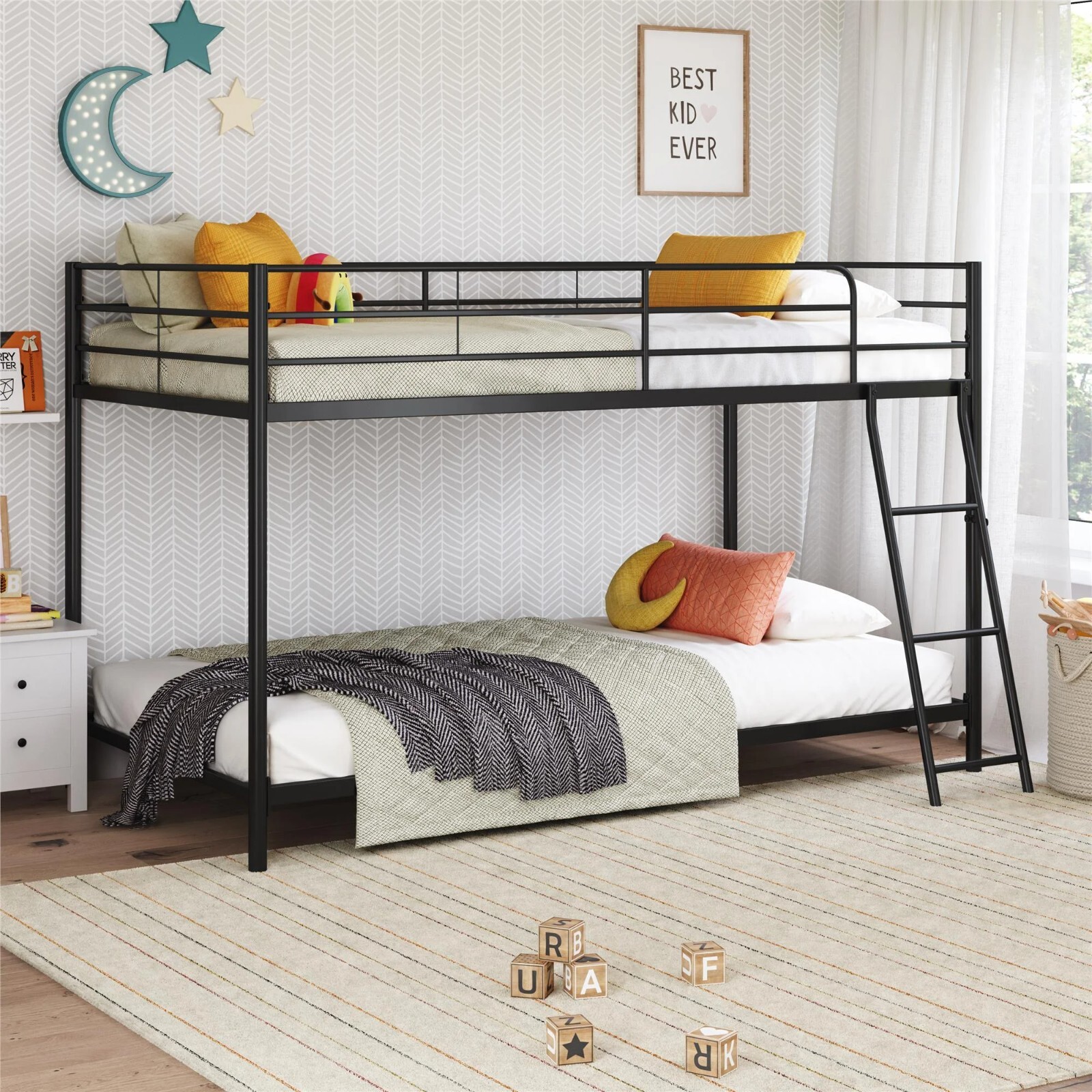 Small Spaces Twin-over-Twin Low Profile Junior Bunk Bed, Silver