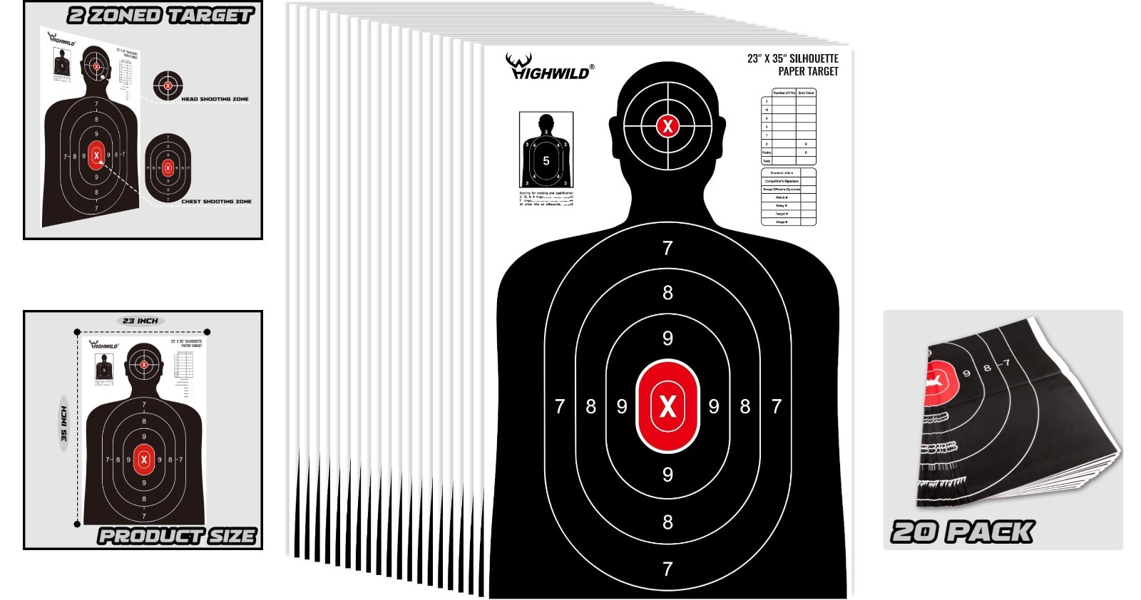 Versatile 23X35" Shooting Range Silhouette Paper Targets - 20 Pack for Accuracy