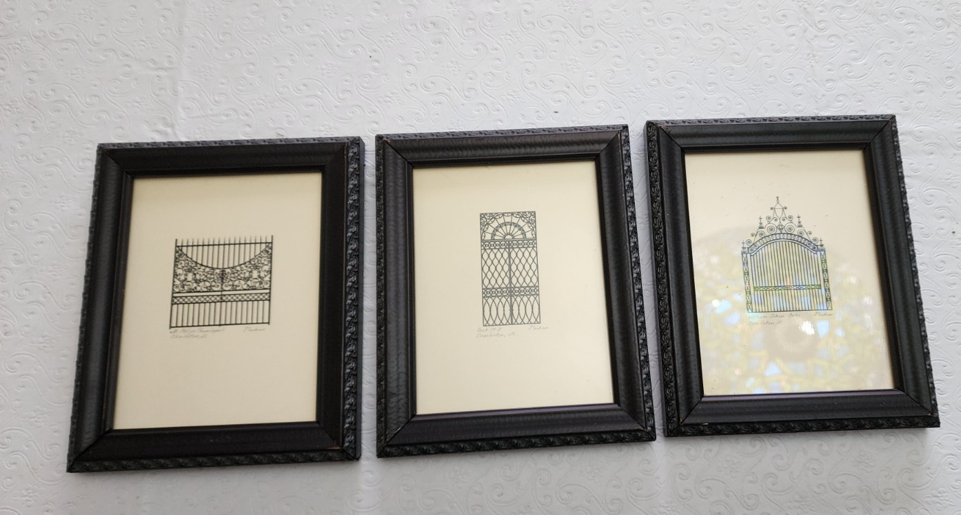 Gates of Charleston Nicki Williams Lithograph Pen & Ink Set of 3 Vintage