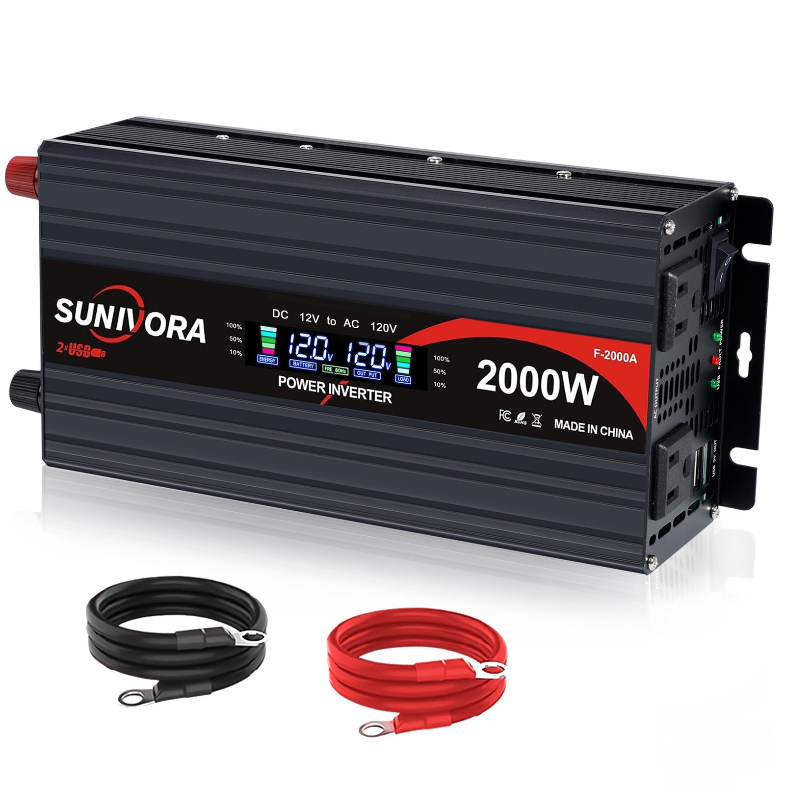 2000 Watt Power Inverter 12V DC to 110V/120V AC Converter 4000W Peak with LCD...