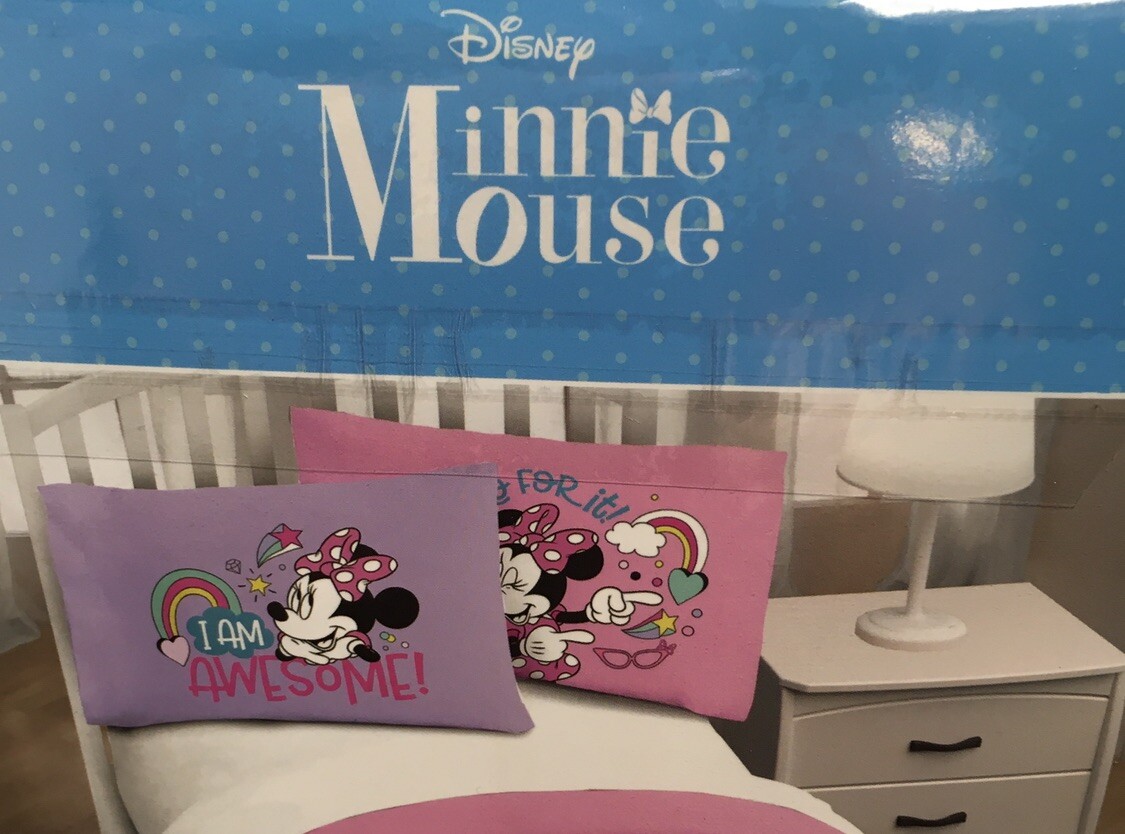 NEW DISNEY MINNIE MOUSE One REVERSIBLE PILLOWCASE Pink-Purple 20” X 30”