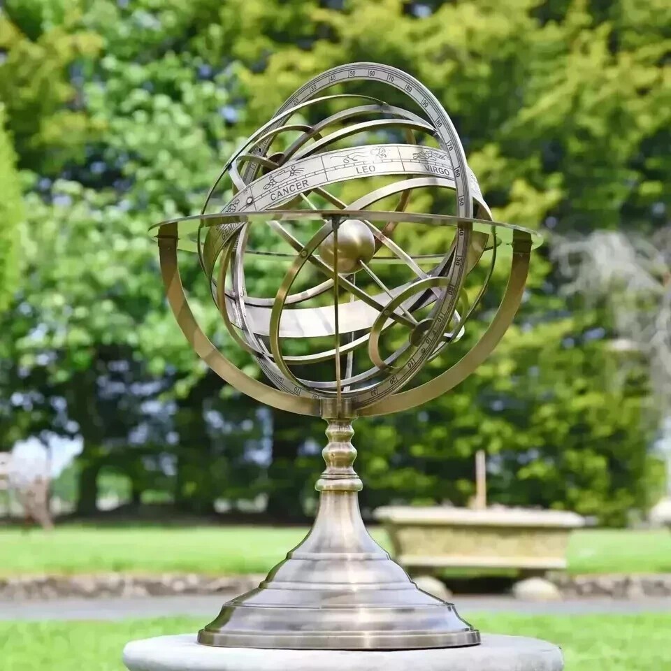 20Inch Tall Antique Brass Celestial Garden Armillary Sundial Sphere Tabletop