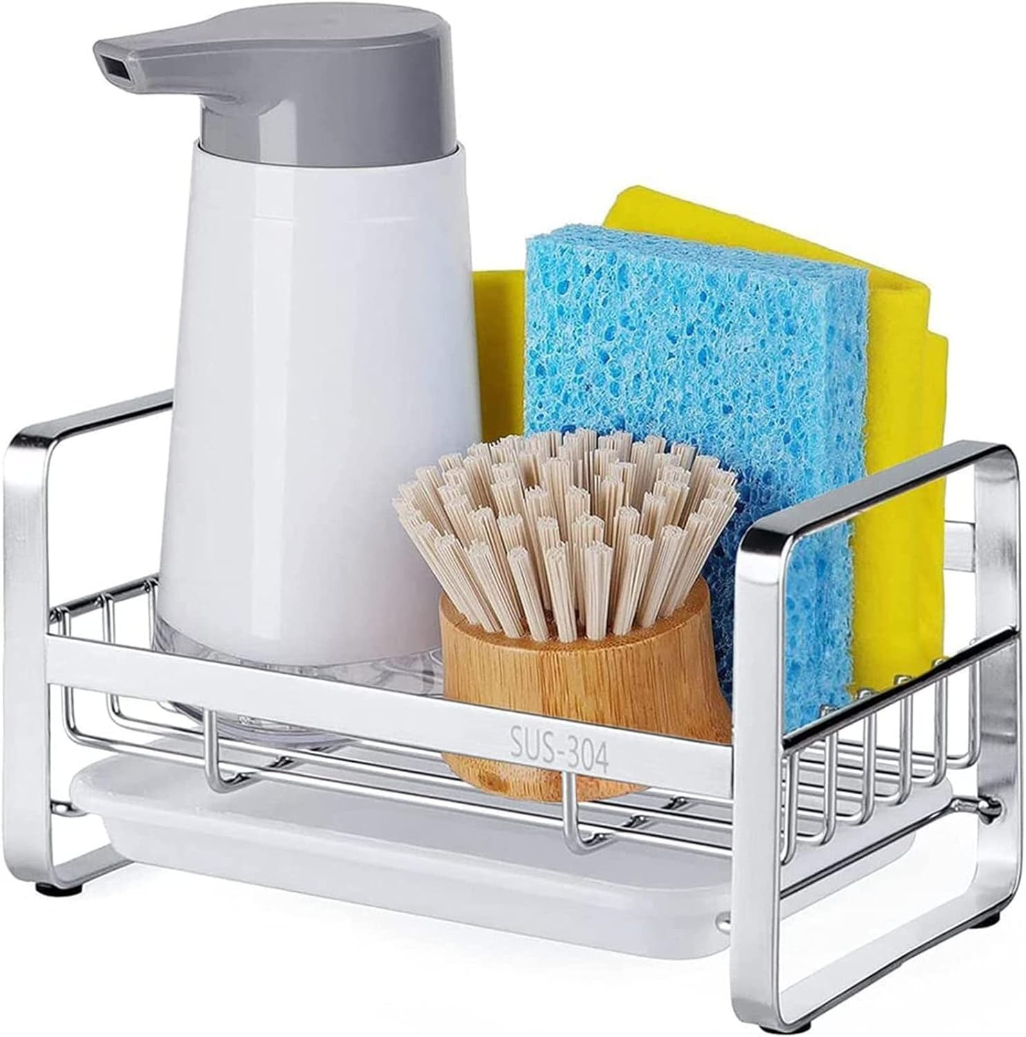 HULISEN Kitchen Sink Sponge Holder, 304 Stainless Steel Kitchen Soap Dispenser C