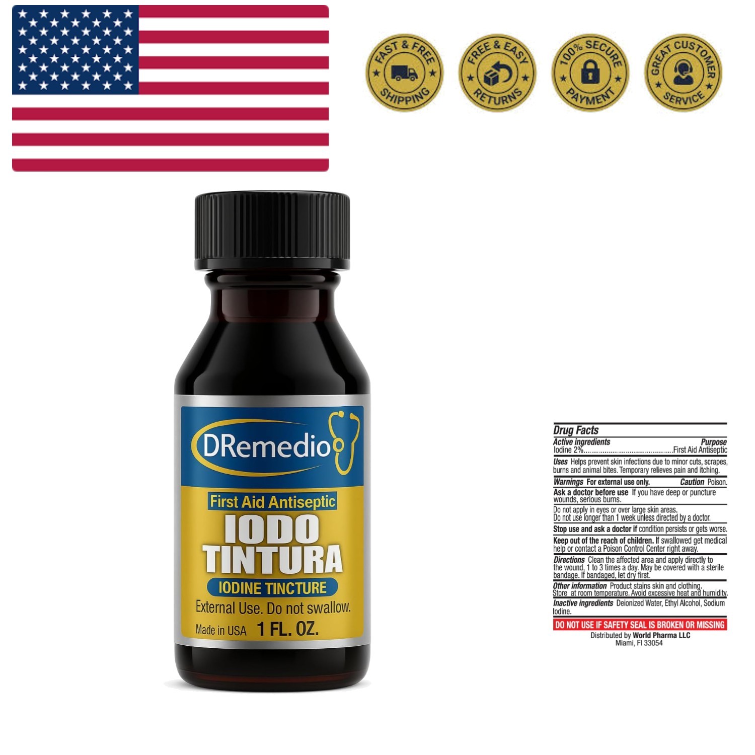 Iodo Tintura Iodine Tincture First Aid Antiseptic, 1 fl oz 29 ml [Pack of 1]