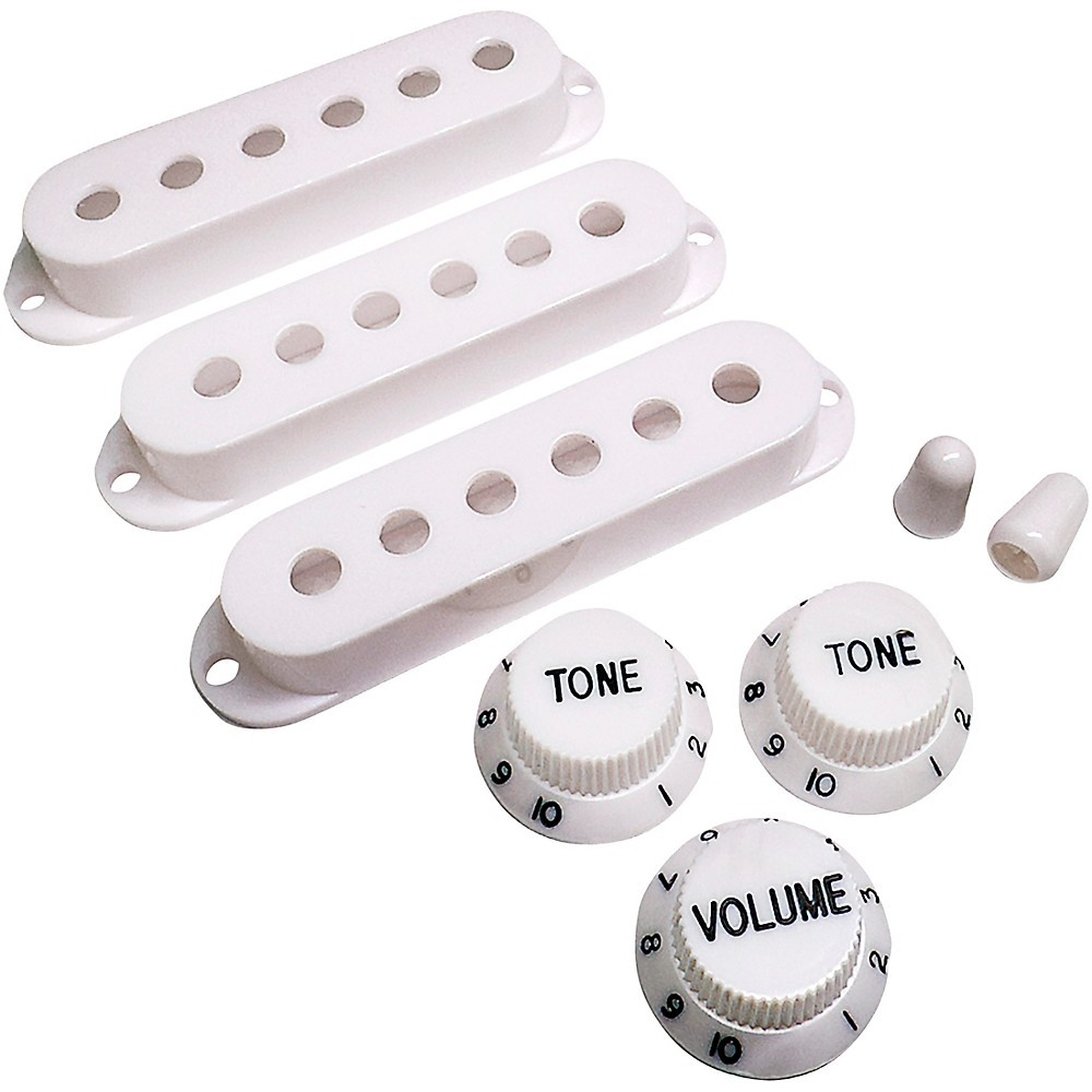 AxLabs Set Of Single Coil Pickup Covers (52mm),Switch Tips,Knobs Blck  Vint Wht