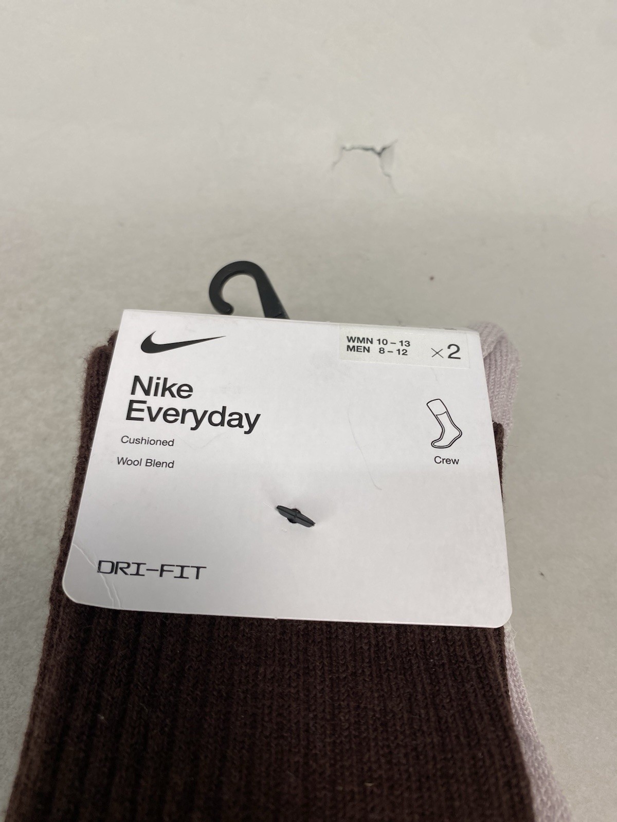 Nike Everyday Wool Cushioned 2 Pack Crew Socks Brown Mens Sz L 8-12 DQ6394-907