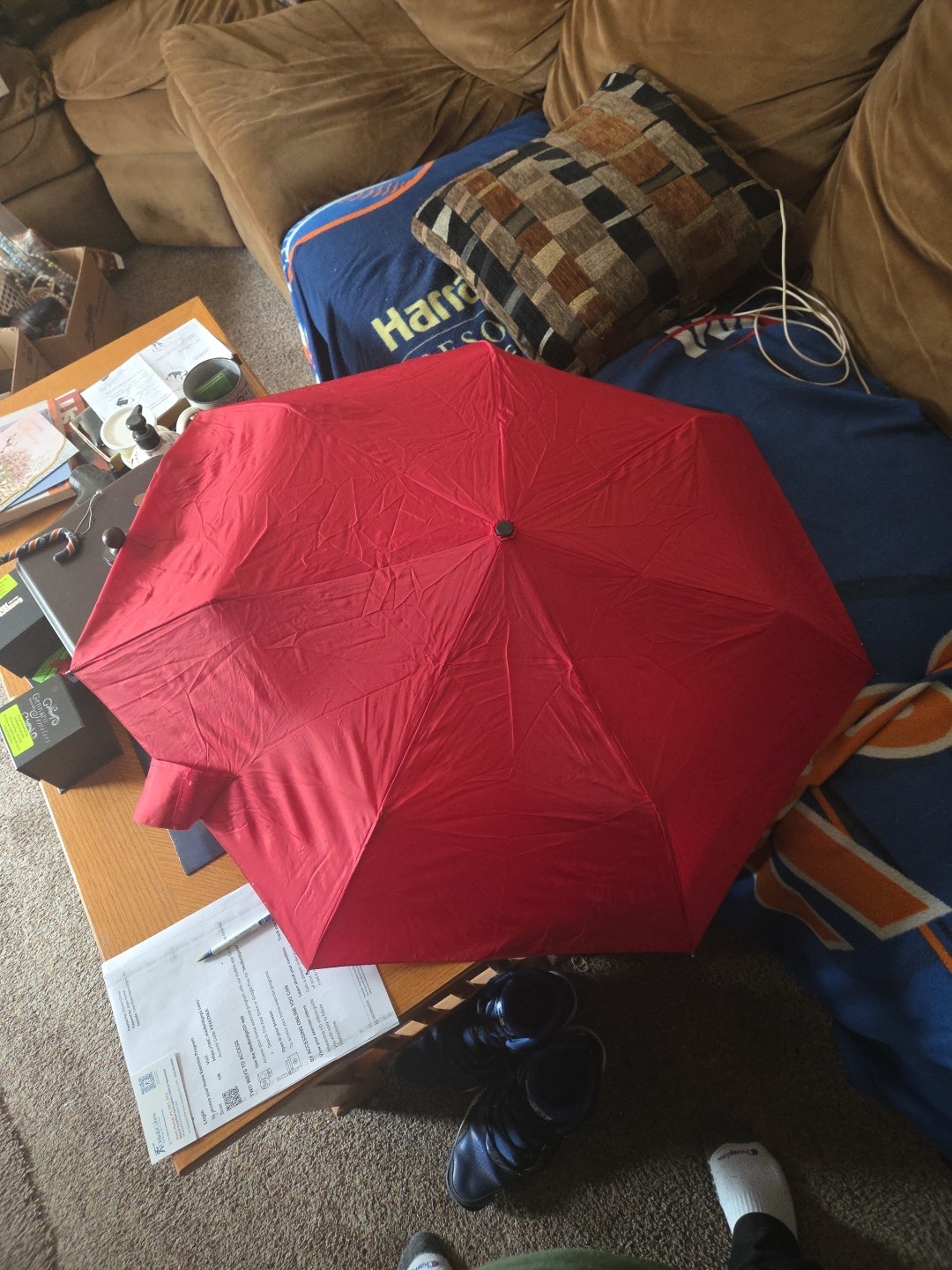 Totes Auto Open Umbrella Large Coverage Compact Red