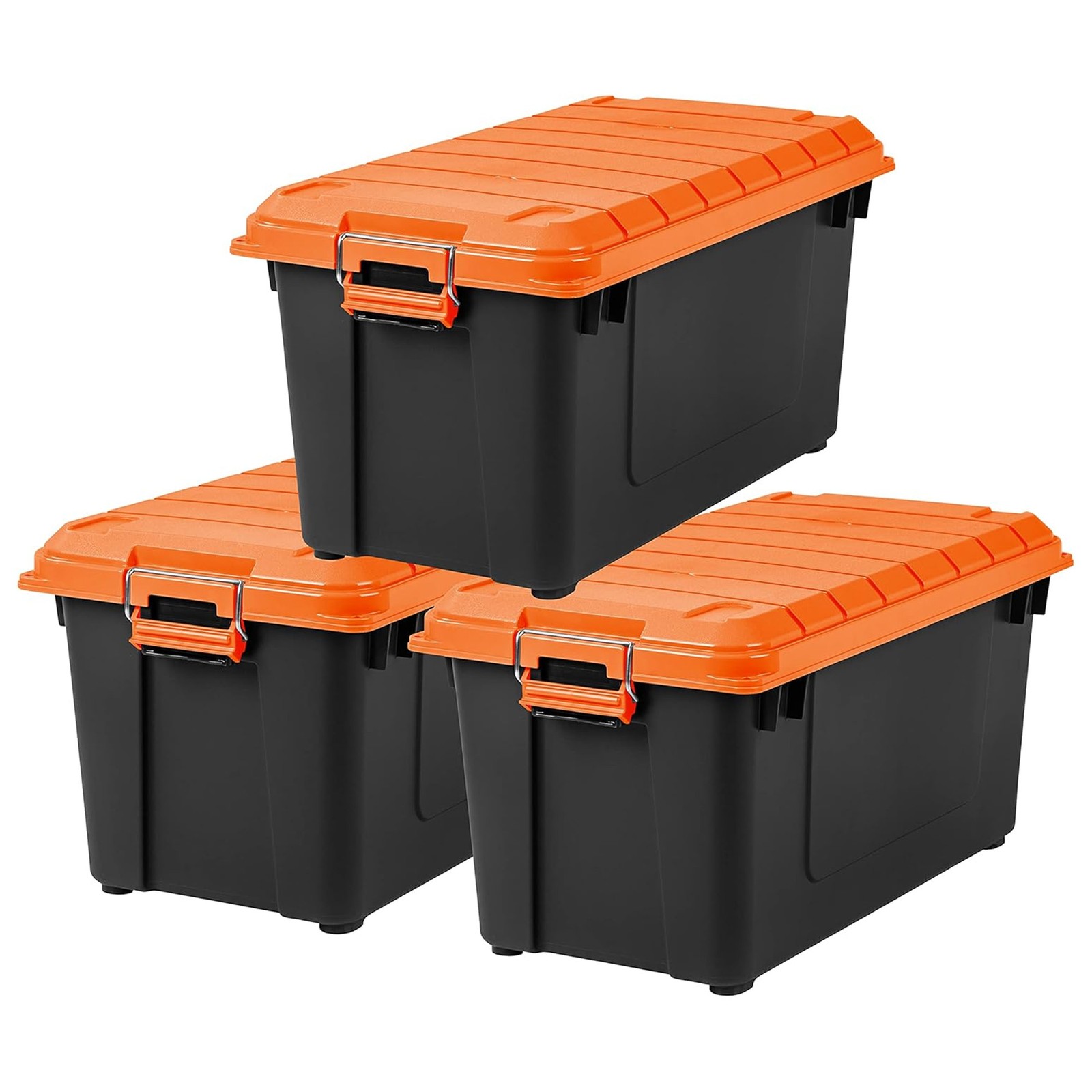 IRIS USA 21 Gal Store-It-All Plastic Storage Bins with Lids, Black/Orange, 3Pack