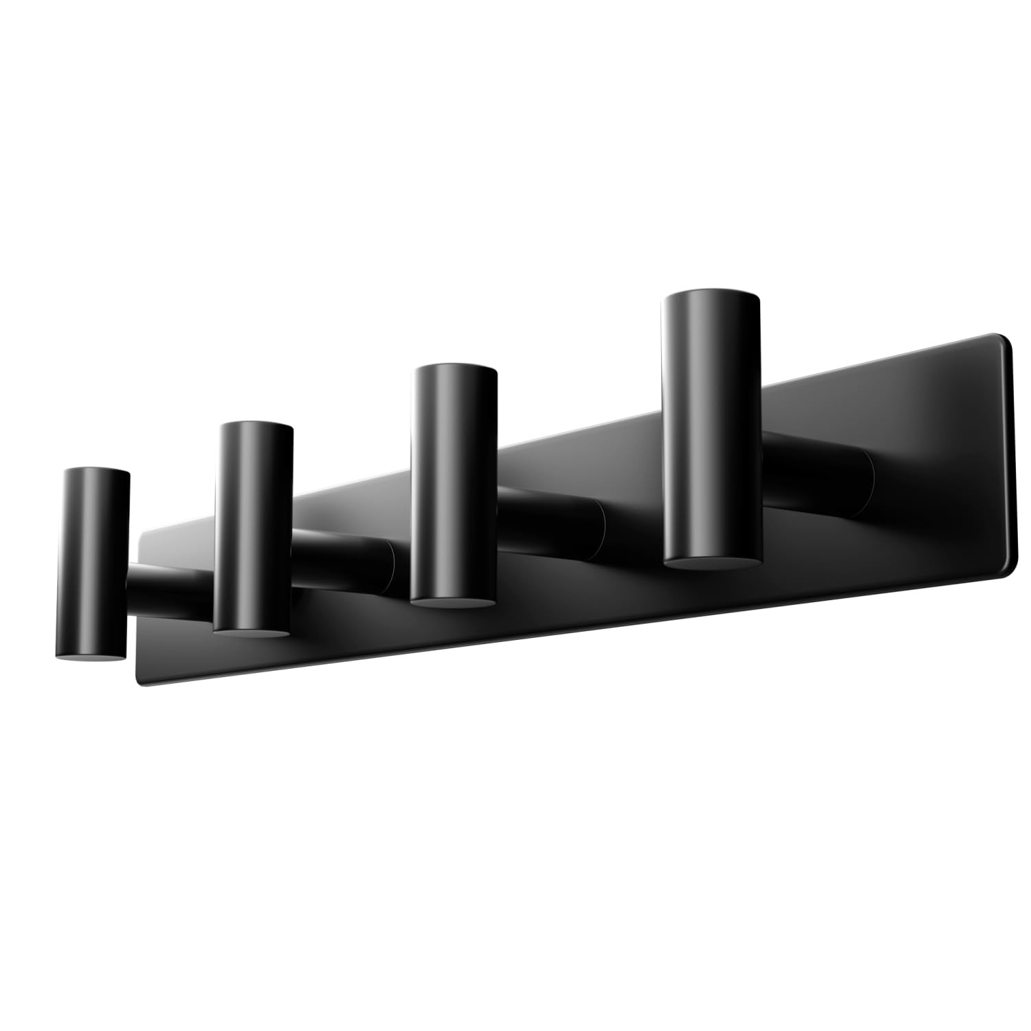 Black Wall Mounted Coat Rack – 4 T-Shaped Hooks on 12.6" Rail, (1 Pack)