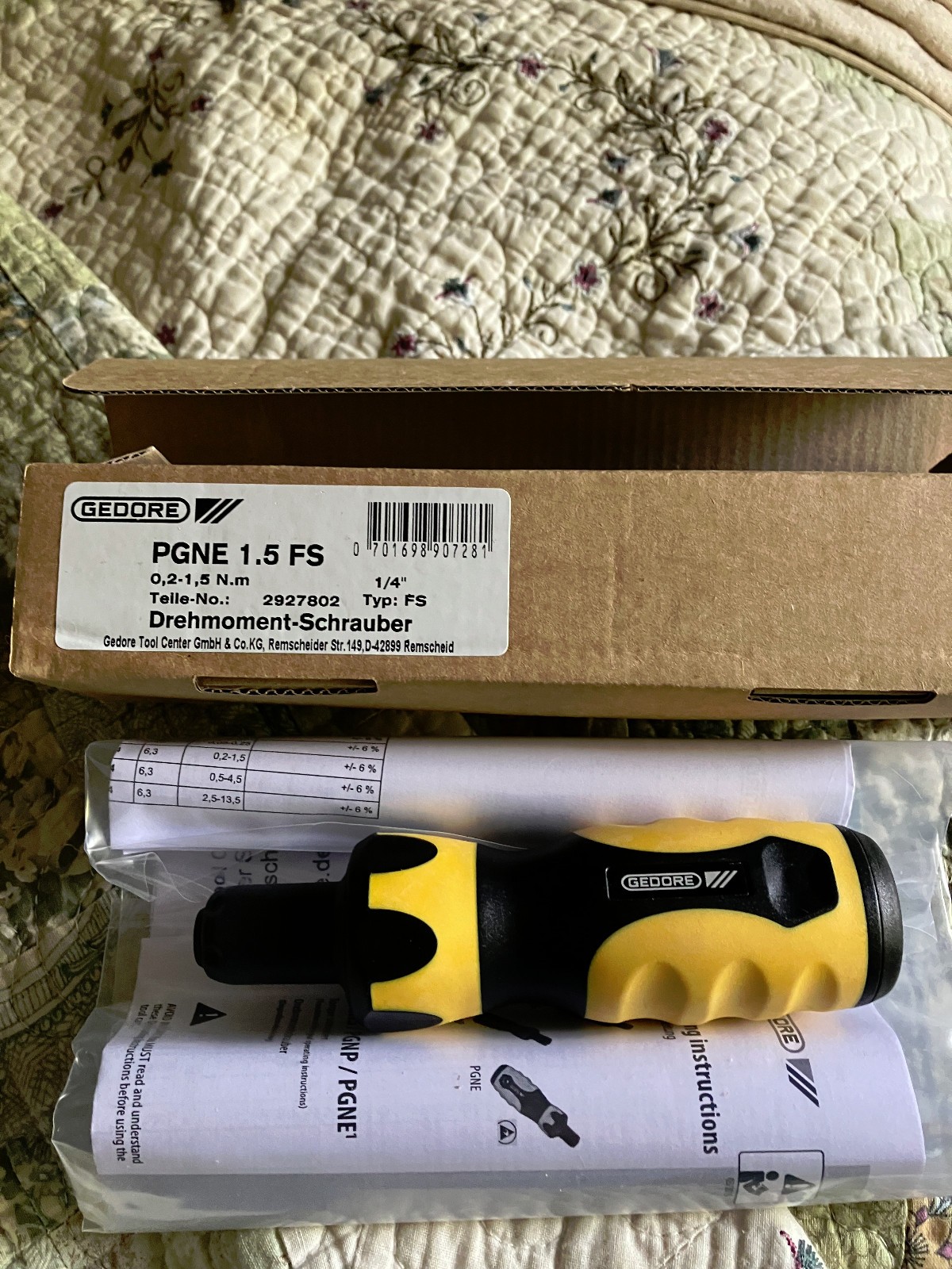 Gedore PGNE 1.5 FS  Torque Screwdriver, 1/4" Hex Drive, 0.2- 1.5 N.m
