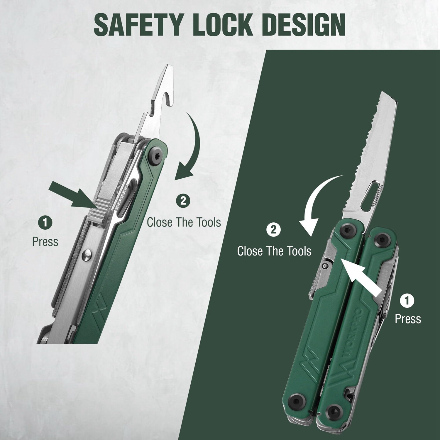 WORKPRO 18-in-1 Multitool Plier EDC Multi Tool w/ 2 Safety Lock Stainless Steel