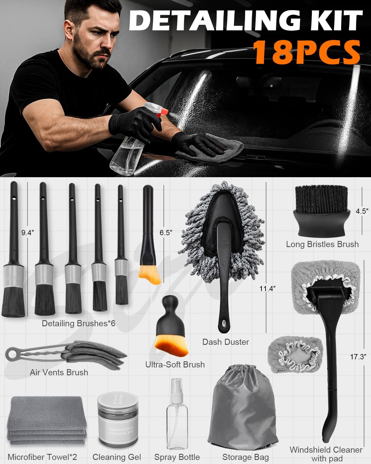 Viewmax Windshield Cleaner Tool, 18Pcs Car Interior Detailing Brush Set,...