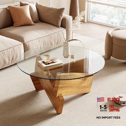 Modern Round Coffee Table, 30.7" x 30.7" x 30.7*30.7*16.1 inch Natural Wood