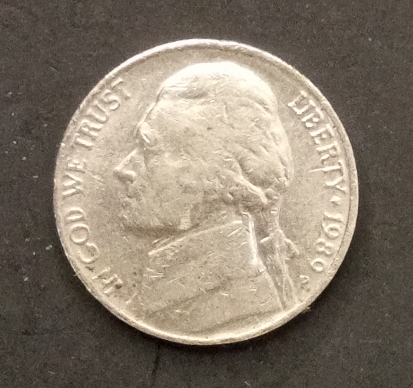 1989 P Jefferson Nickel (Strike Through)