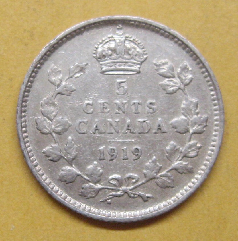 1919 Canada 5 Cent Cleaned Take a Look
