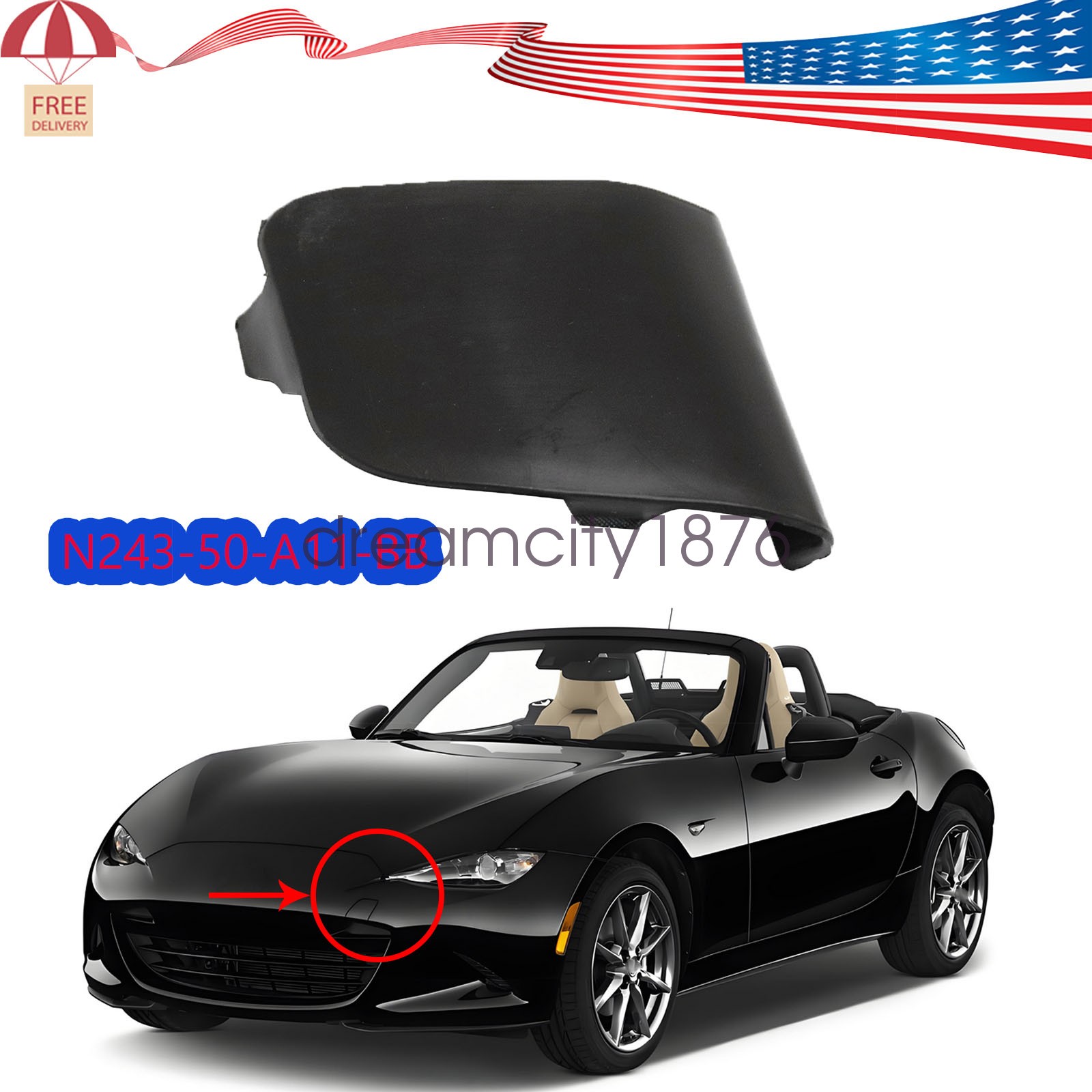 Front Bumper Tow Hook Cover Cap,N243-50-A11-BB For MX-5 For Miata 2016-2021 New