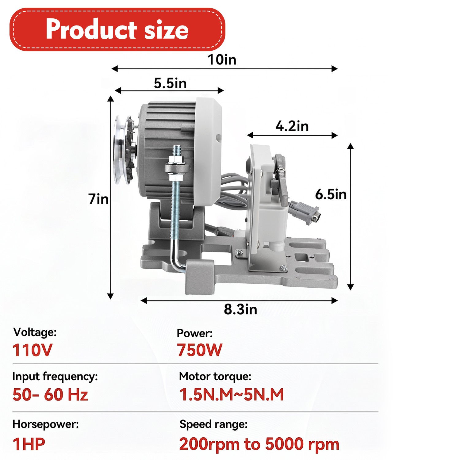 750W Sewing Machine Servo Motor with Controller,110V 1HP Speed Adjustable New