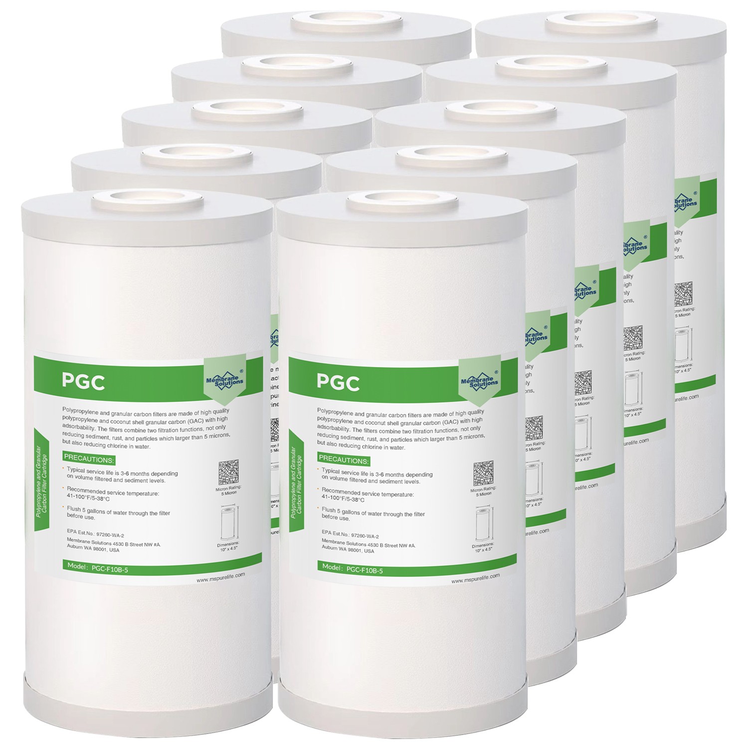 1-10 Pack 10x4.5" Whole House Activated Coconut Carbon Sediment Water Filter 5μm