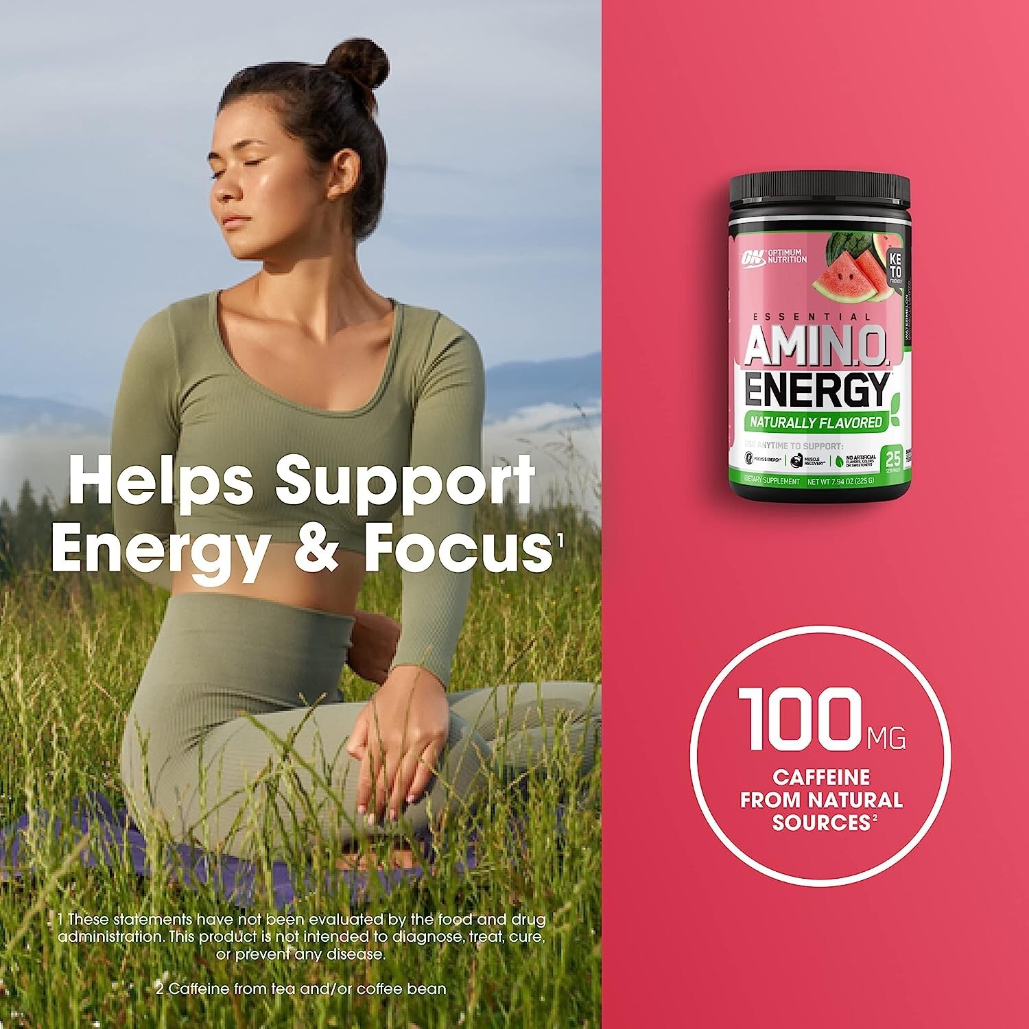 Amino Energy Optimum Nutrition 25 Servs Keto Caffeine BCAA - Watermelon CLUMPY