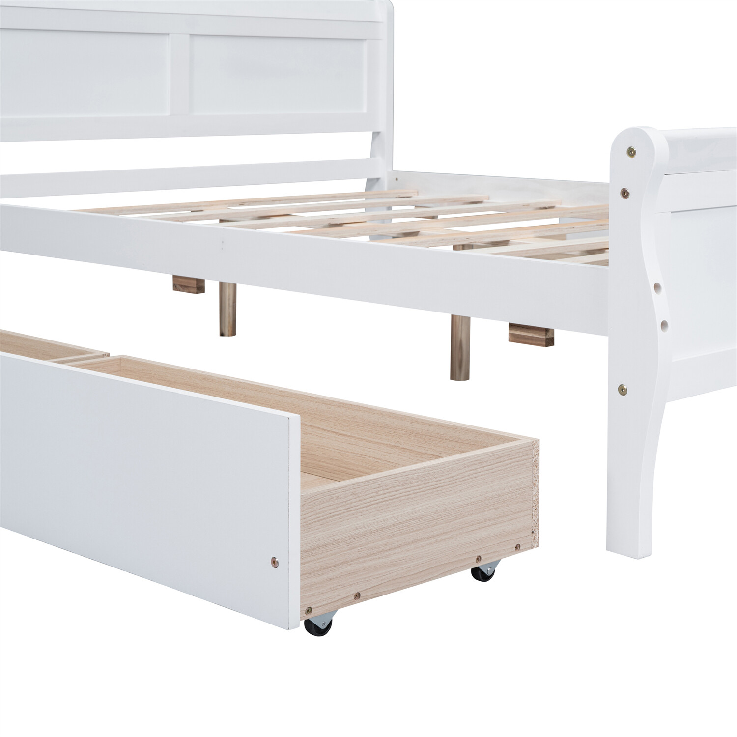 Full Size Bed Frame Wood Platform Bed w/ Headboard & Footboard & 4 Drawers