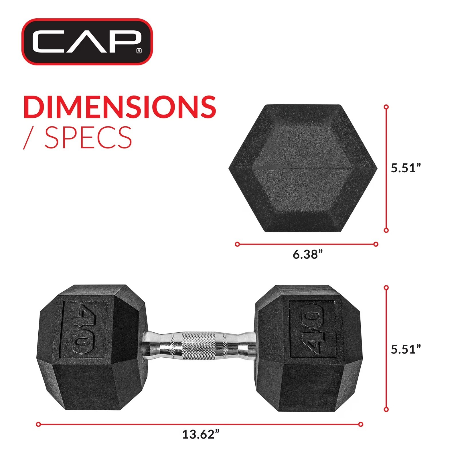 CAP Barbell, Coated Hex Dumbbell, Single 30-75lb