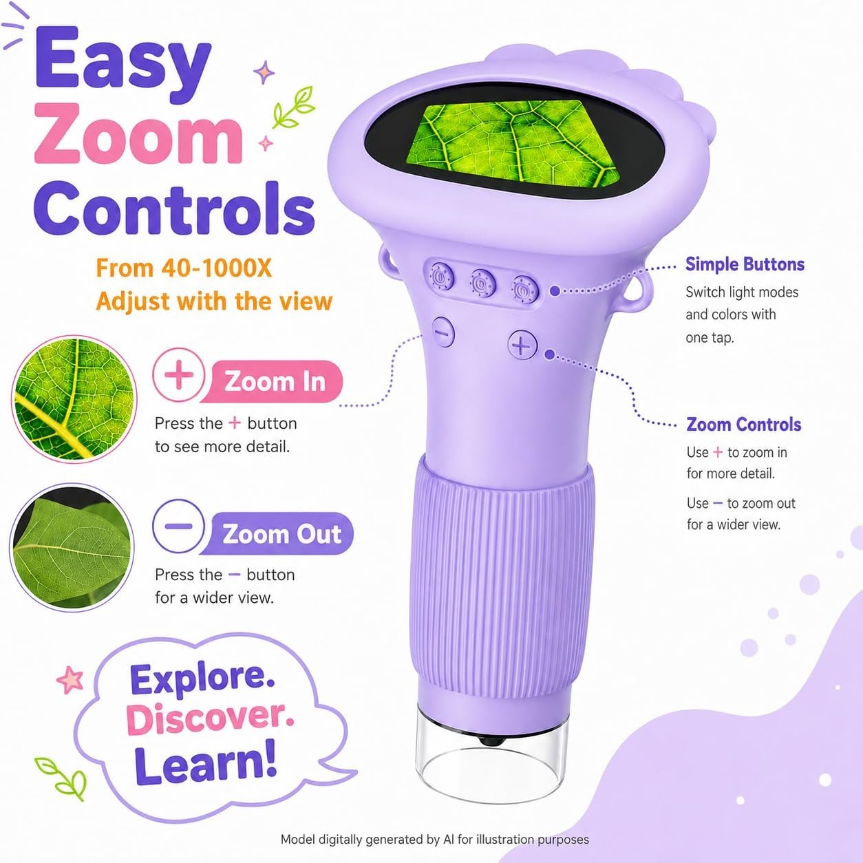 1000X Kids Microscope Handheld Camera, 2'' Screen Wonder Quest Microscope Camera
