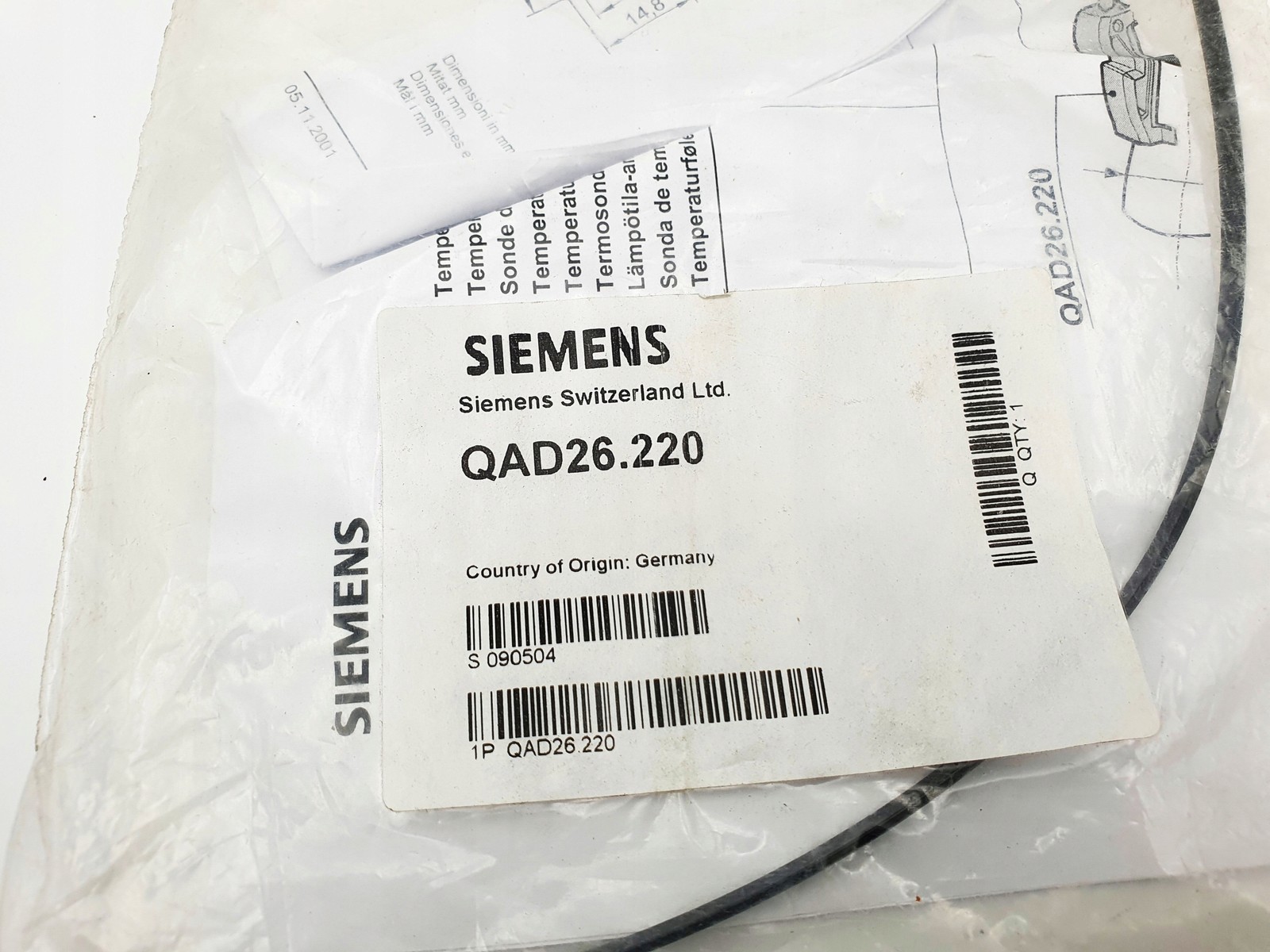 TEMPERATURE SENSOR QAD26.220 SIEMENS NEW
