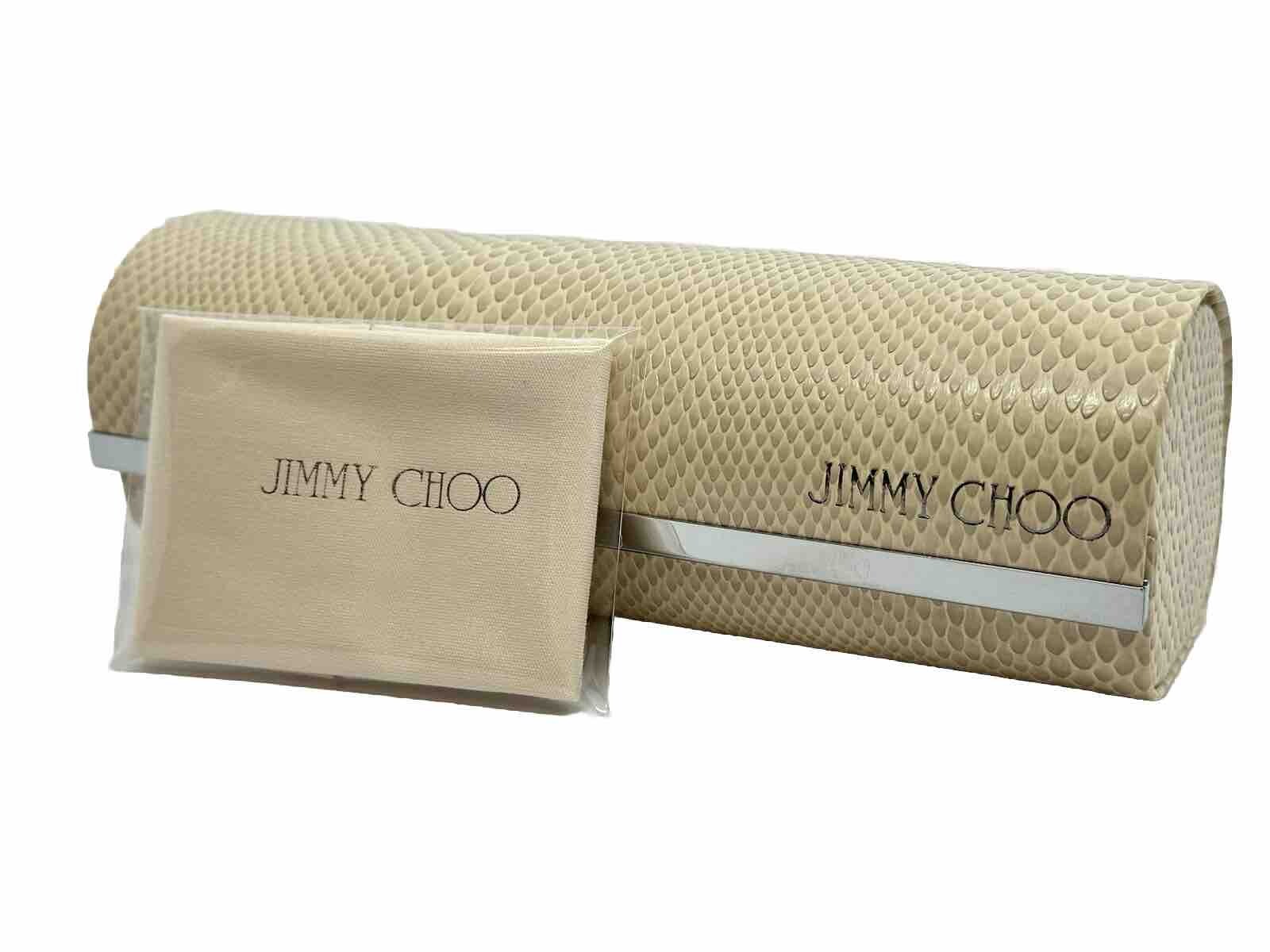 NEW Jimmy Choo Faux Snakeskin Beige Hard Magnetic Close Eyeglasses Case & Cloth