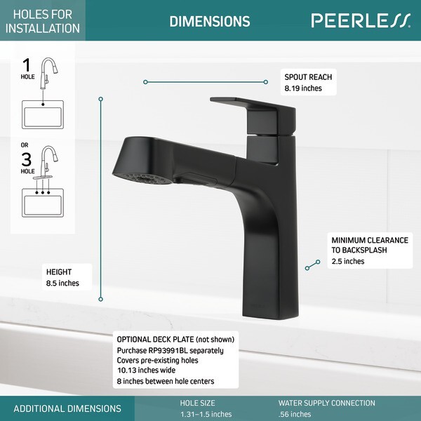 Peerless P6919LF-BL Single-Handle Lever Kitchen Faucet Black, Xander Line