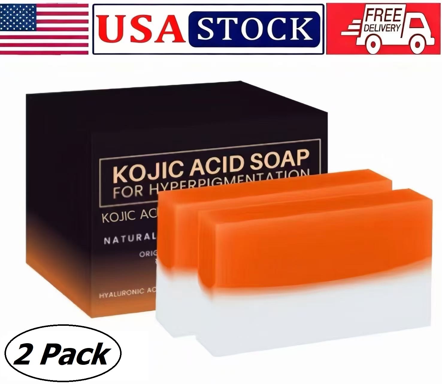 2 Pack Kojic Acid Dark Spot Remover Soap Bars with Vitamin E, Shea Butter US