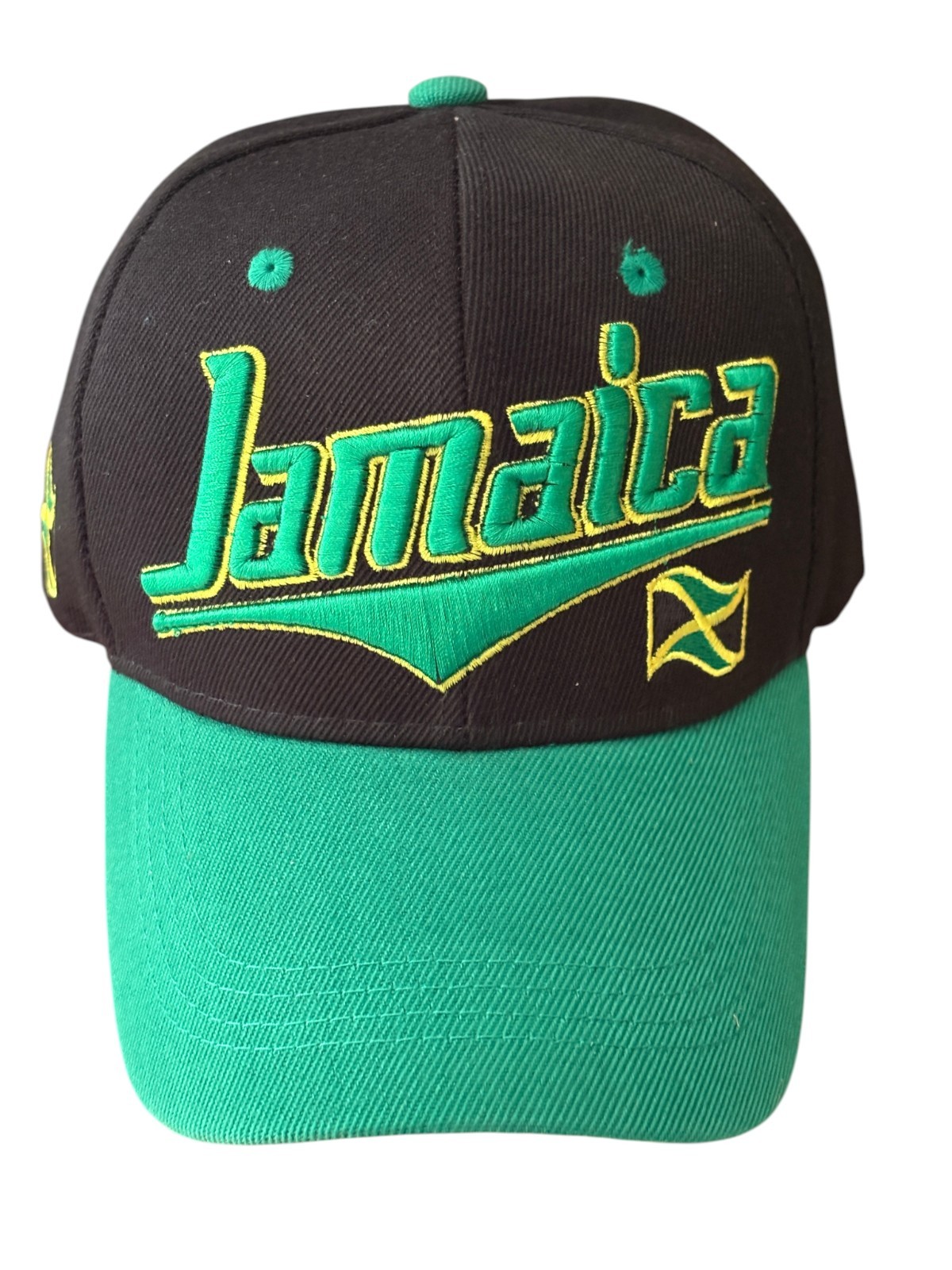 Jamaica Flag Under Brim Black/Green Baseball Hat Cap