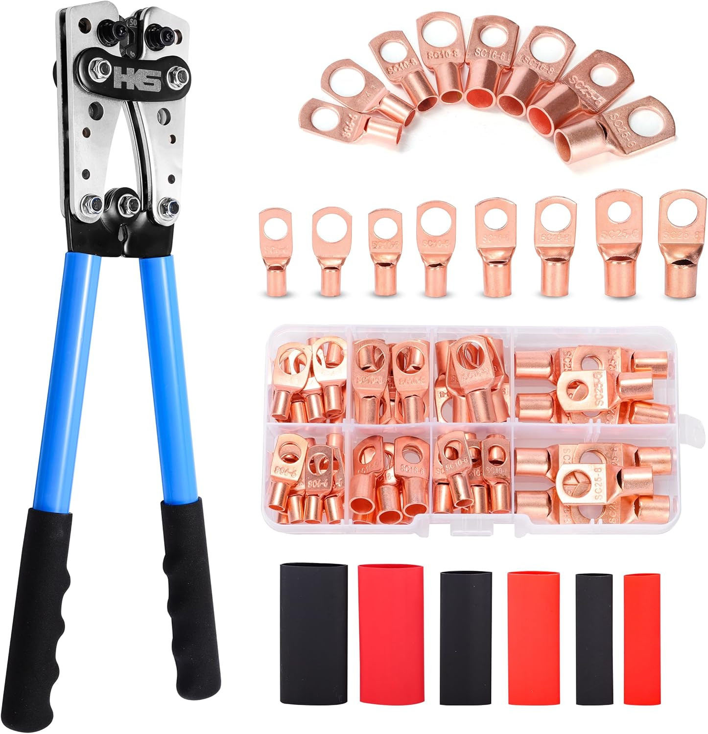 Battery Cable Crimping Tool Kit Heavy Duty Wire Crimper AWG Lug Terminal Shrink