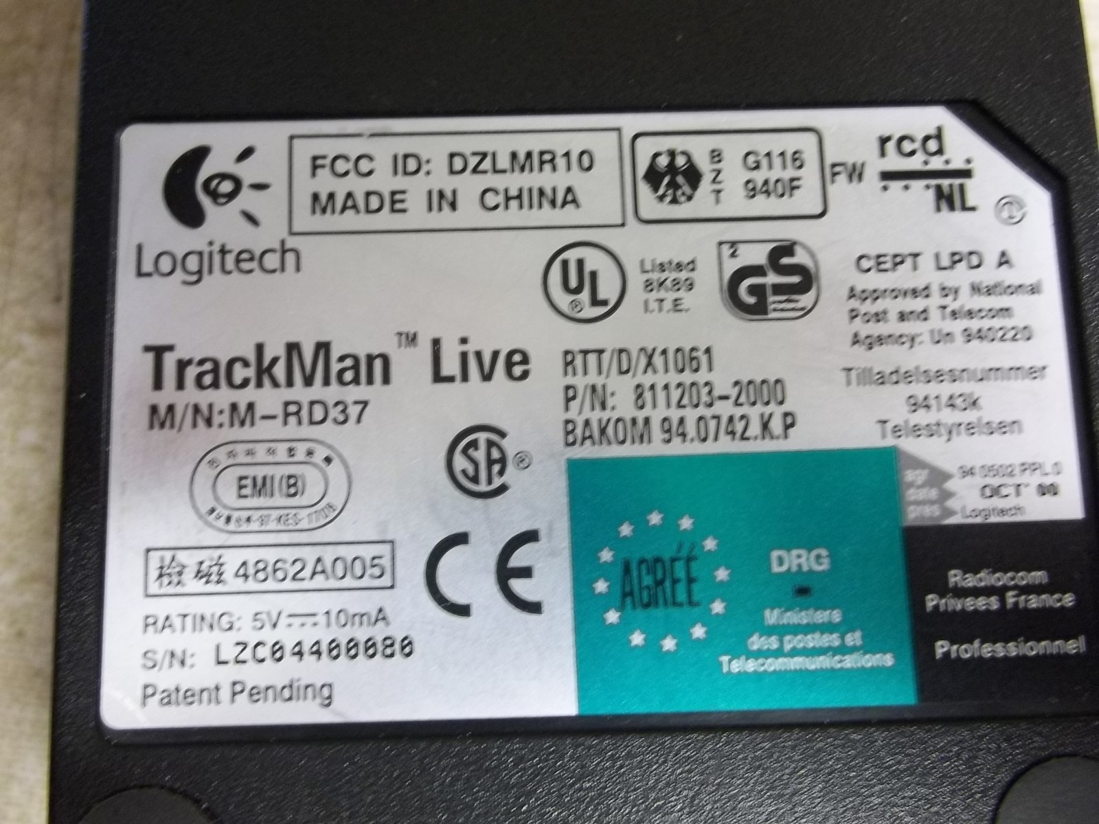Logitech TrackMan Live 811203-2000 Receiver *FREE SHIPPING*