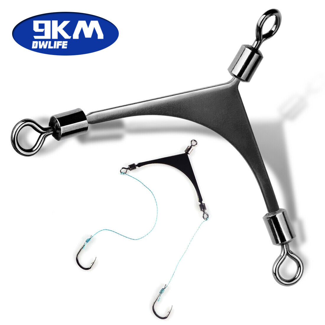 9KM 3 Way Swivels Fishing Tackle 15Pcs Saltwater Fishing Rolling Barrel Swivels