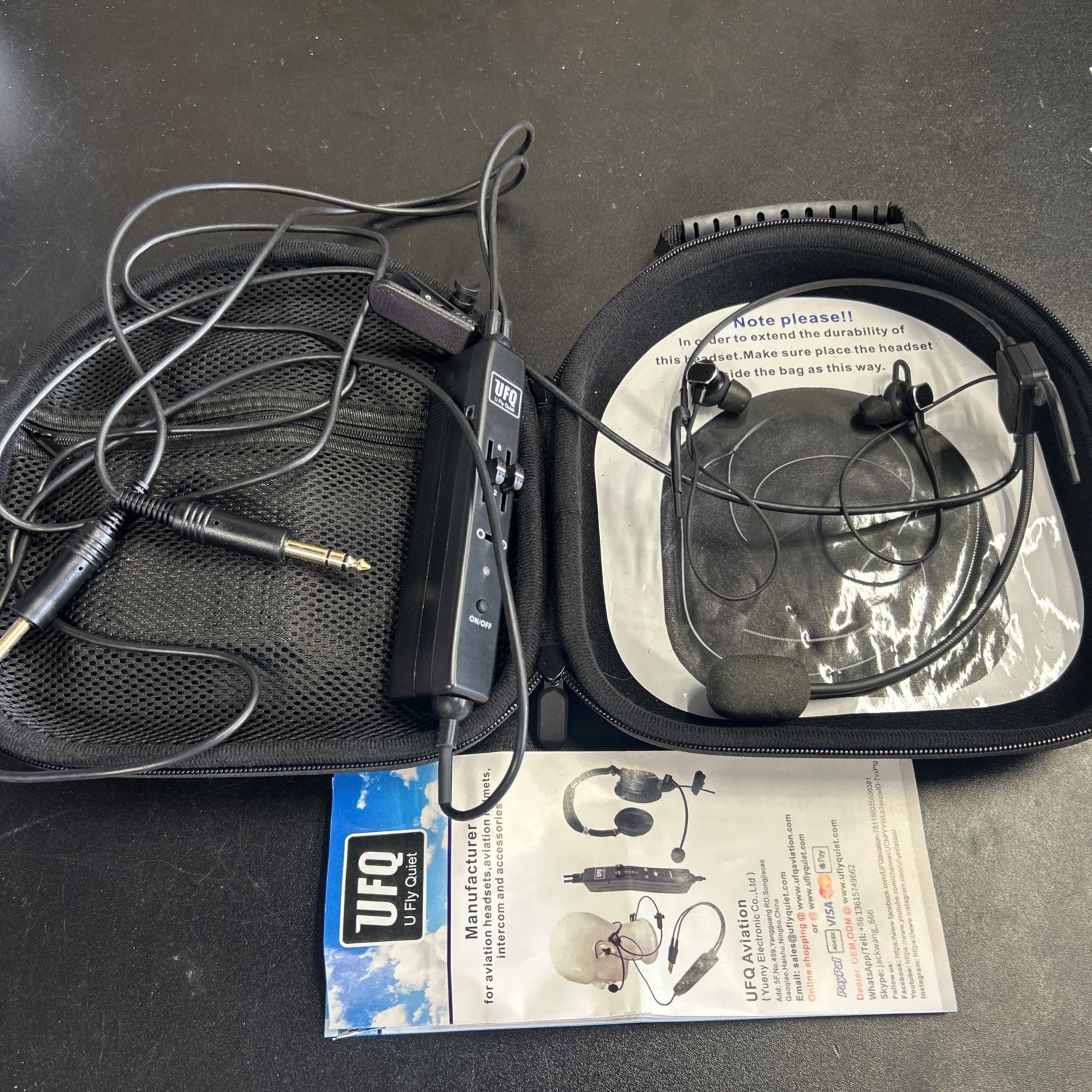 UFQ  U Fly Quiet ANR L2 Hi-Lite in ear aviation Flight headset Aviation READ